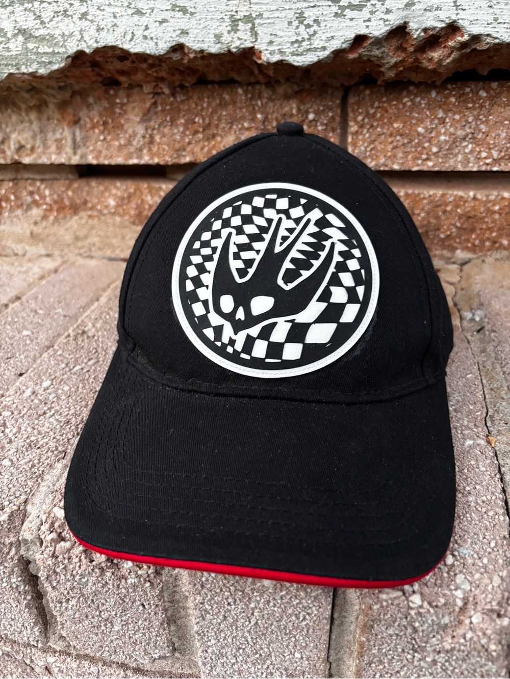 Alexander McQueen Black Cap with White Logo and Red Trim